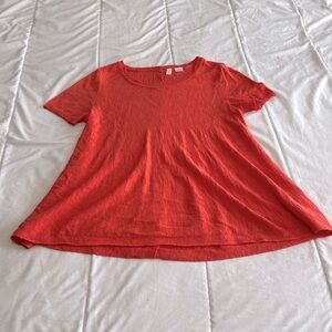 Anthropologie Coral Pink Moth Slub Knit Button Back Swing Top Size Small NWOT